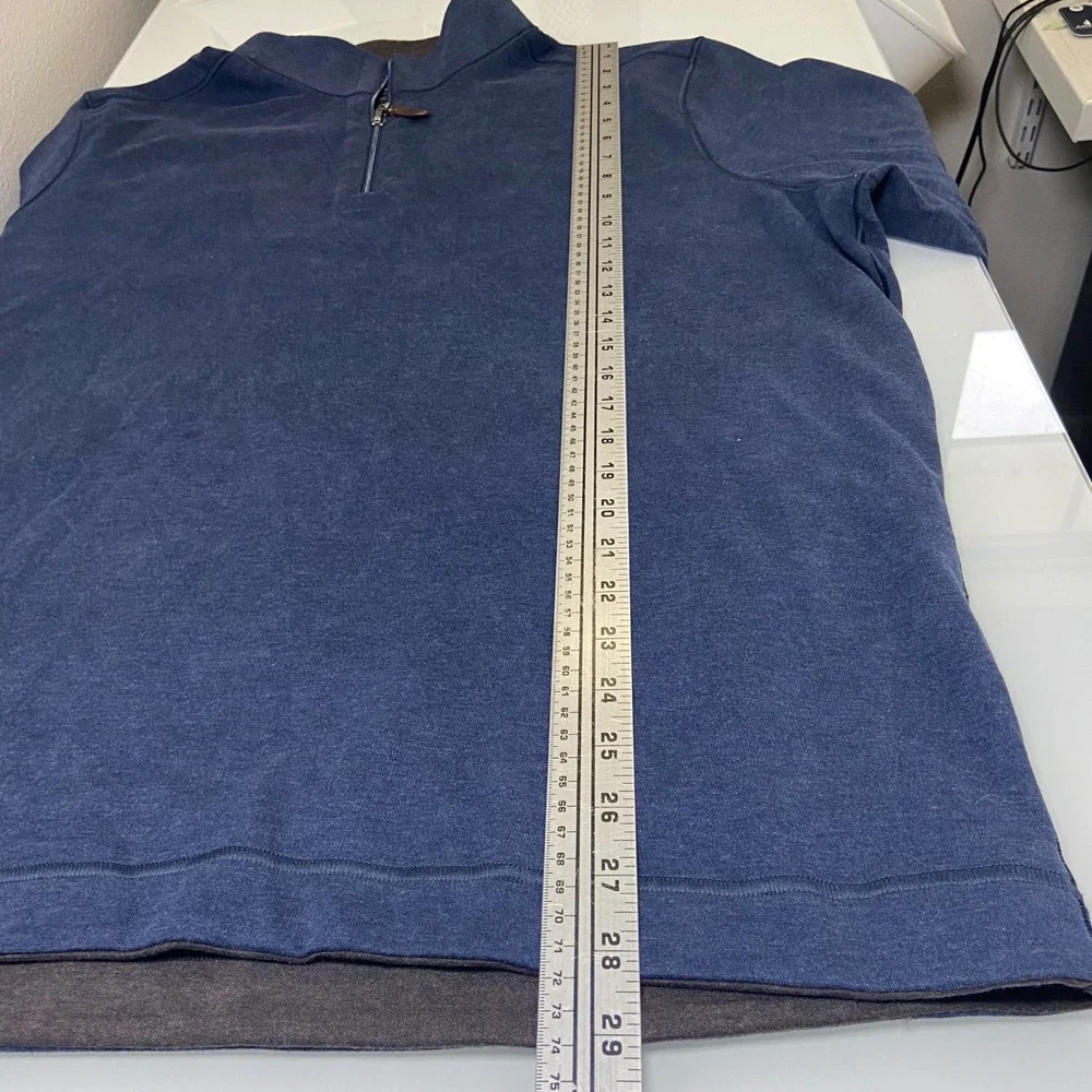 Johnston & Murphy Mens XL Blue Brown Reversible 1/4 Zip Pullover Solid